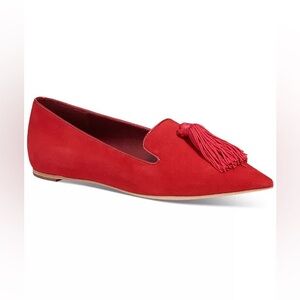 Kate Spade Adore Red Leather Suede Tassel Pointed Toe Flat Sz 6 BNWB